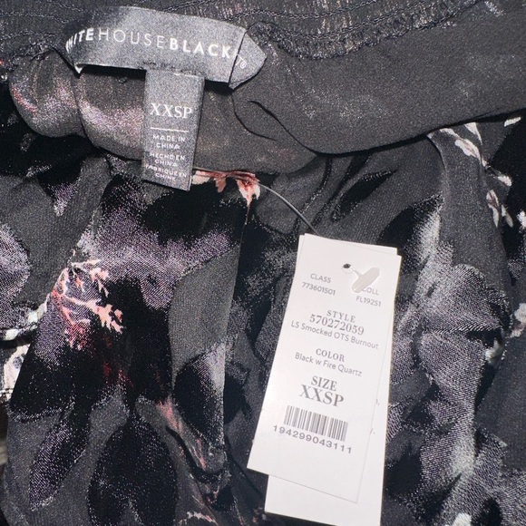 NWT WHBM Off Shoulder Smocked Black with Fire Quartz Floral Burnout Blouse - Picture 5 of 8